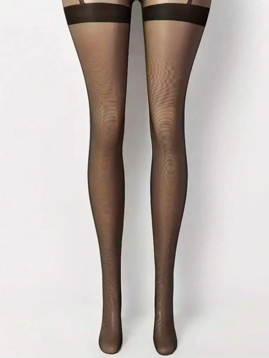 Sexy Women's Crotchless Thigh High Stockings - Sheer To Thigh, Hand Wash Only, Black Lingerie Accessory, Fashionable And Durable