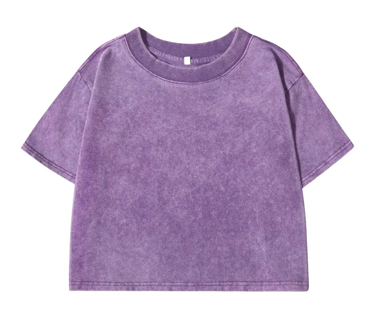 100% Cotton Washed O-Neck Crop T-Shirt