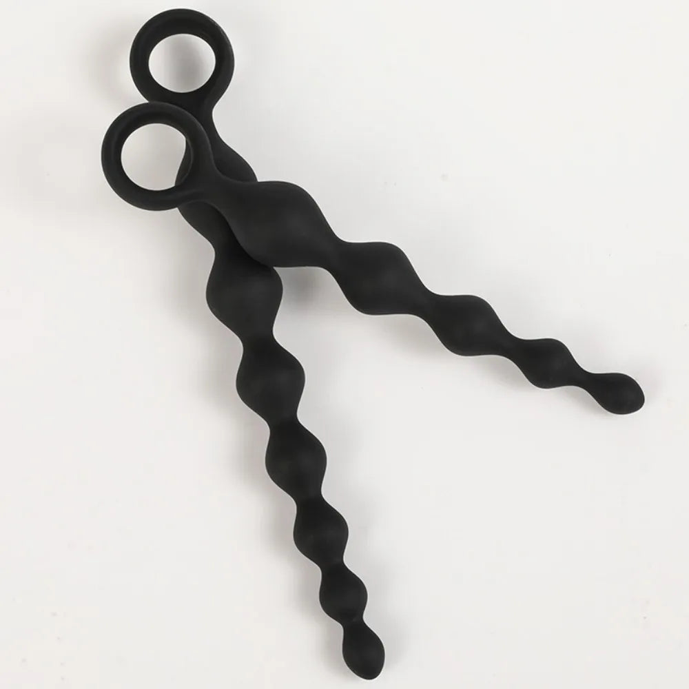 Smooth Flexible Silicone Anal Beads with Pull Ring