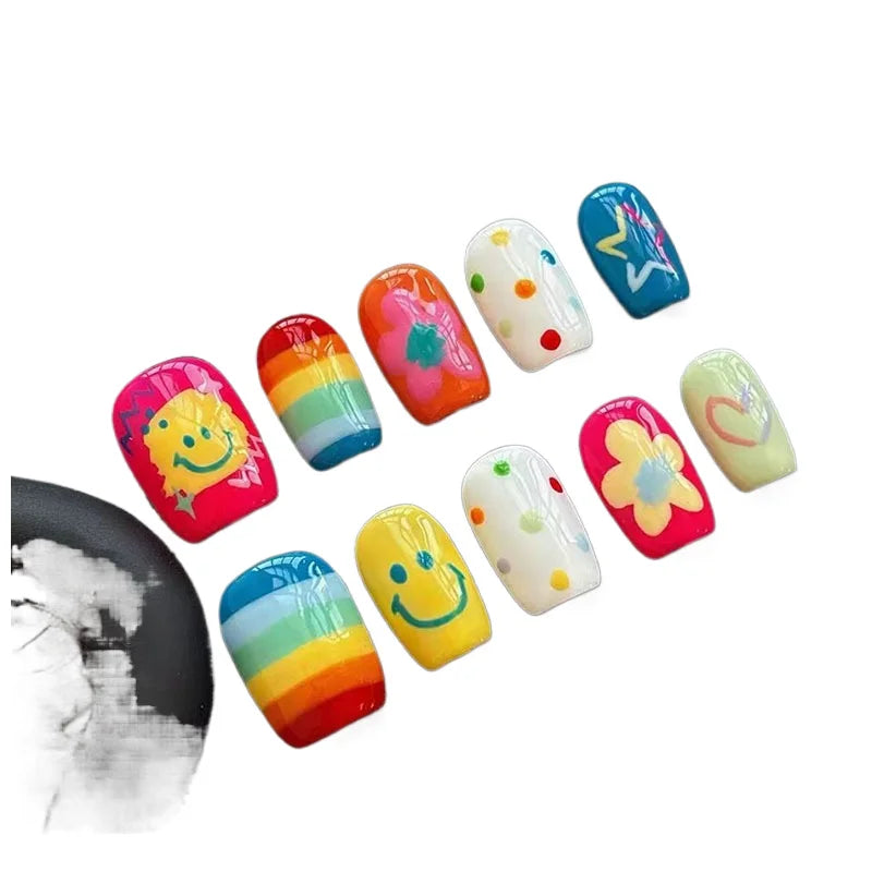 30Pcs Fake Nails Fun Cute Short-Style Press-On Nails with A Dopamine-Inspired Design—High-Quality Nails Perfect for Girls