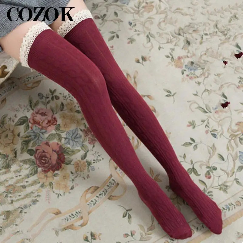 Women's Thigh High Socks Girls Stockings Lace Winter Warm Socks Women Sexy Stocking Medias Pantyhose Stockings Knee High Socks