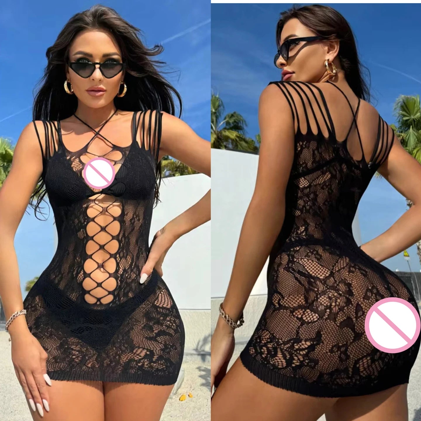 Sexy Lingerie Babydolls Bodycon Dress Fishnet Clubwear Perspective Halter See Through Women's Lingerie Body Stocking Nightdress