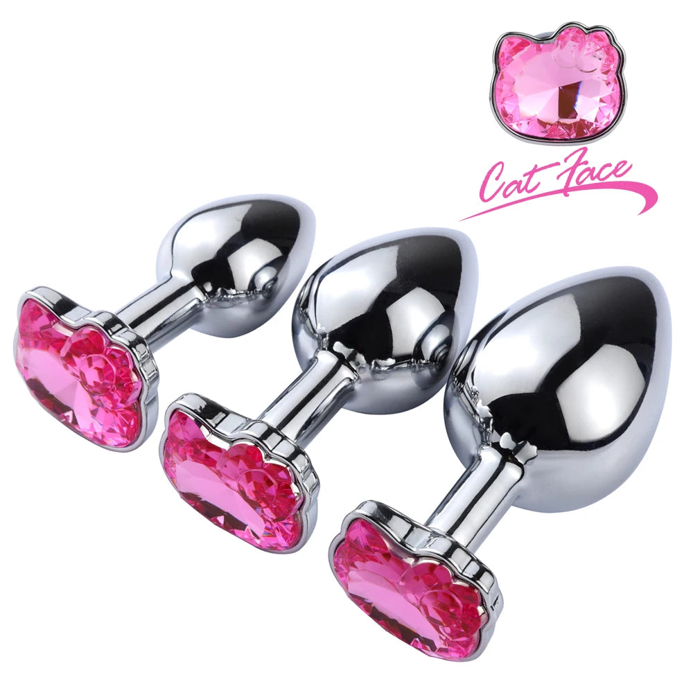 Cat-Face Jewel-Base Stainless Steel Anal Plug