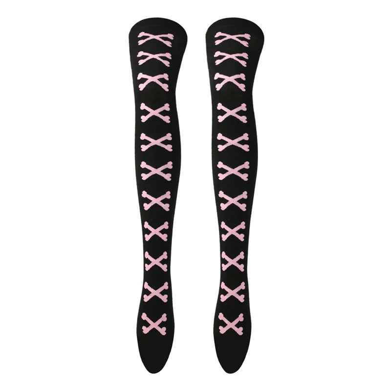 Women's Cable-Knit Crossbones Thigh-High Socks