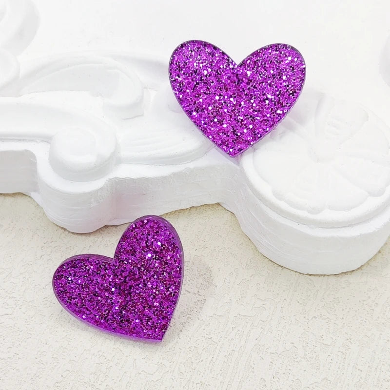 Glitter Peach Heart Acrylic Earrings