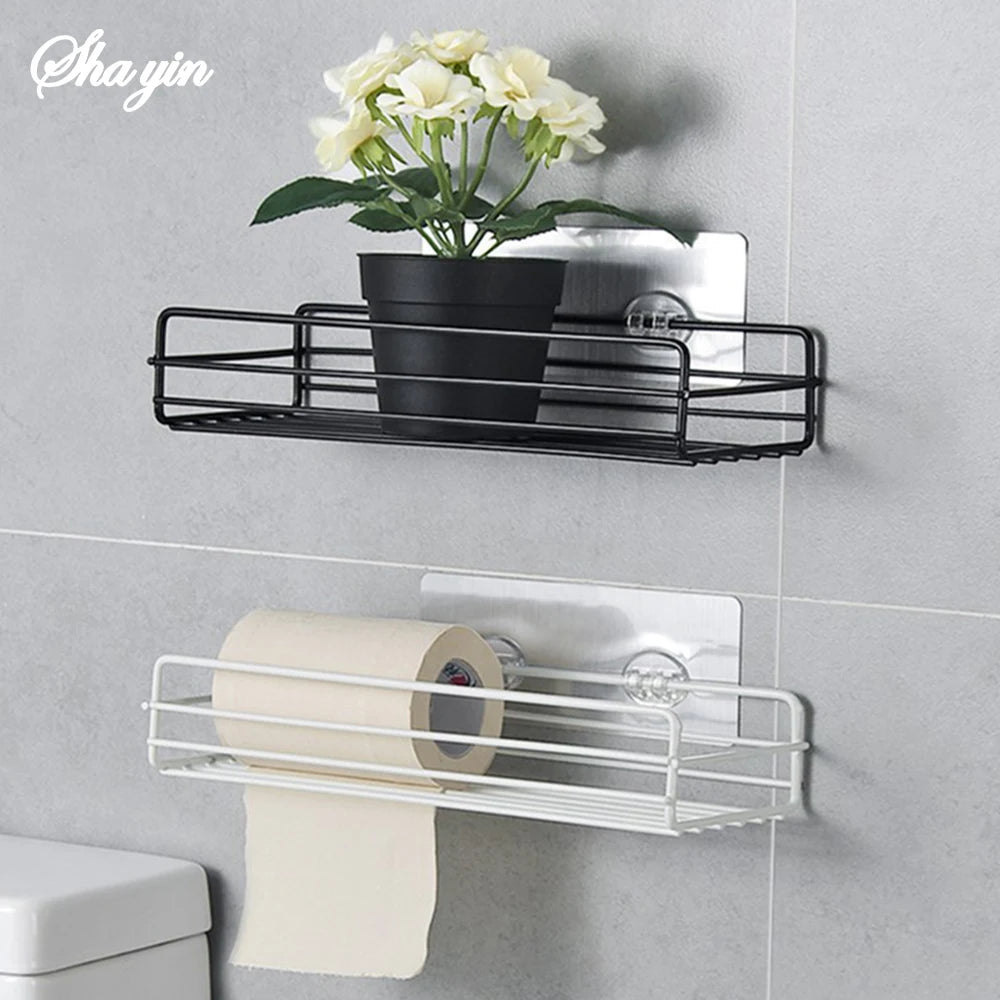 Bathroom Storage Rack Kitchen Organizer Shelf Black Shelves Corner Frame Iron Shower Punch Free Mounted Caddy Rack