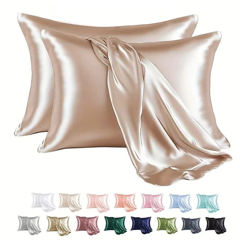 1 Pair Satin Pillowcase - Anti-Allergy Breathable Bedding Polyester Satin with Envelope Closure Machine Washable & Skin-Friendly