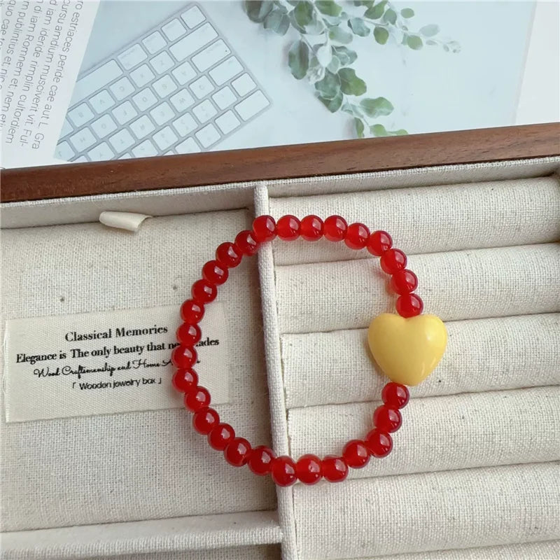 Candy Color Heart & Glass Bead Bracelet