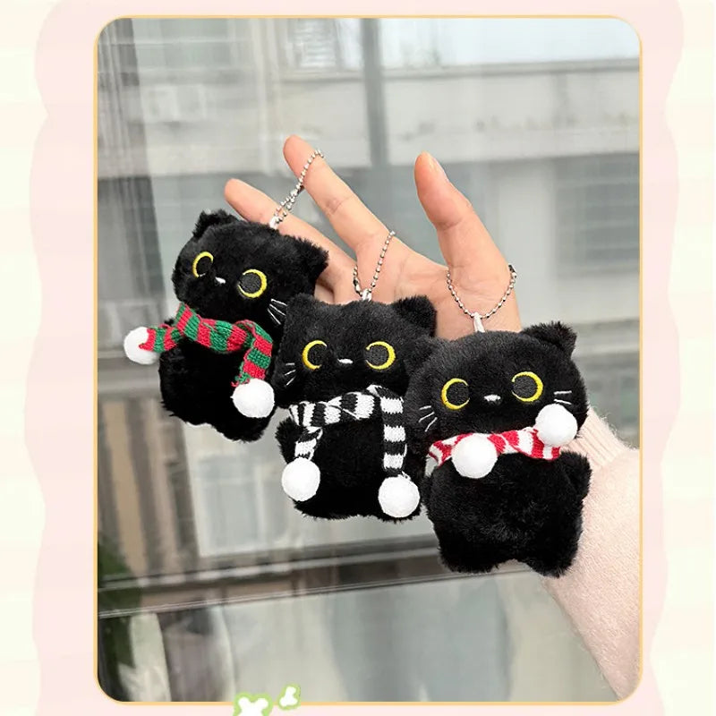 Black Cat Plush Keychain with Scarf