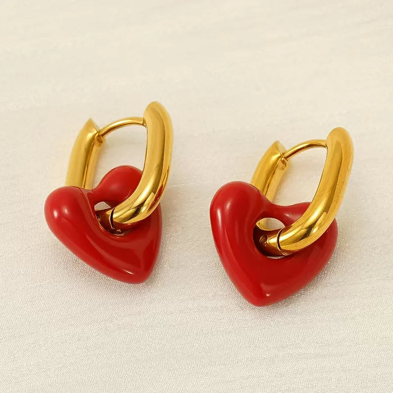 Red Heart Hoop Earrings