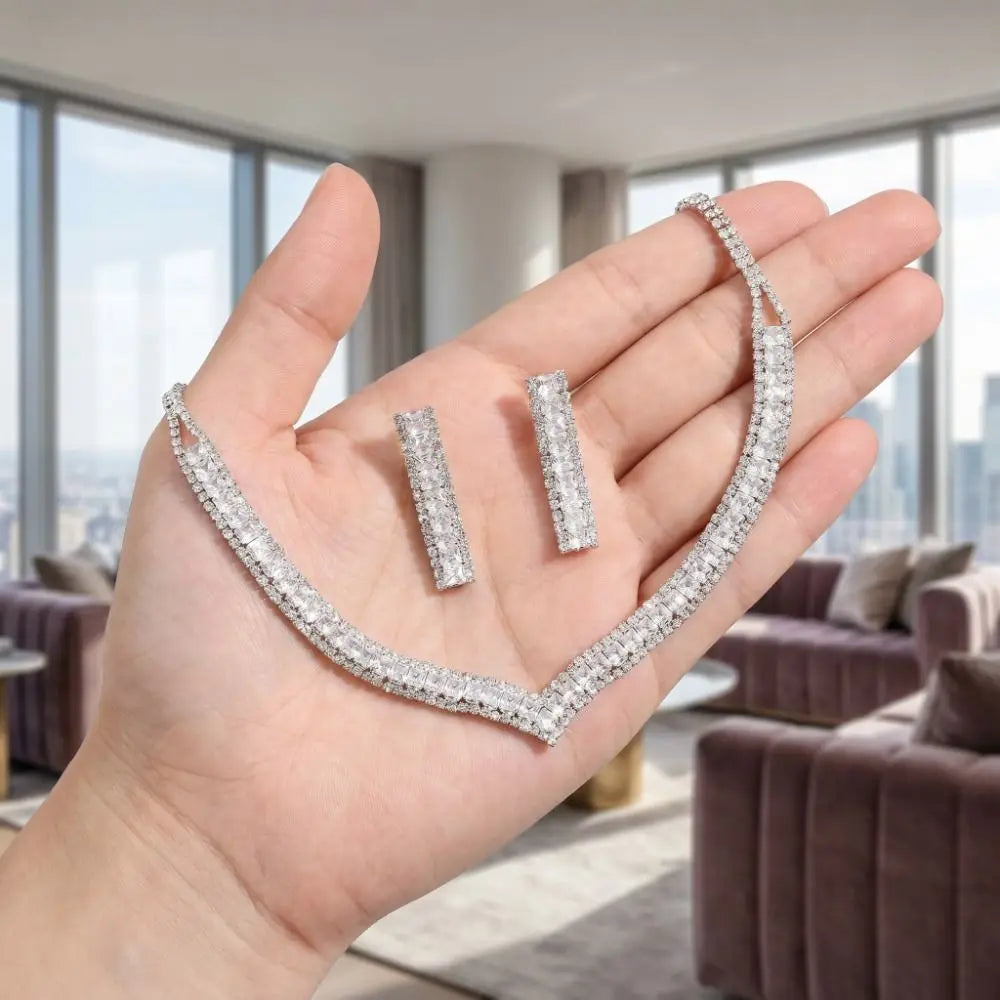 Bridal Rhinestone Bracelet Crystal Jewelry Set Shining Diamond Earrings Exquisite Luxury Necklace Banquet