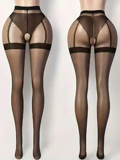 Sexy Women's Crotchless Thigh High Stockings - Sheer To Thigh, Hand Wash Only, Black Lingerie Accessory, Fashionable And Durable