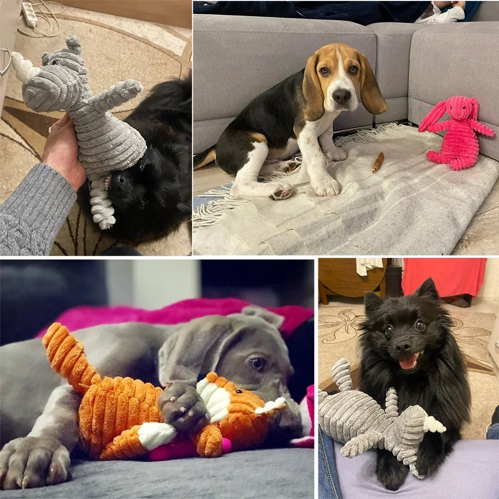 Corduroy Animal Squeaky Dog Toy