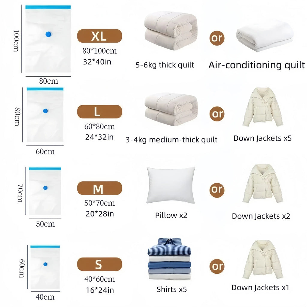 Vacuum Compression Bags Space Saver Storage Bags For Clothes Quilt Travel, Transparent Airtight Reusable With Hand Pump, 1-10pcs
