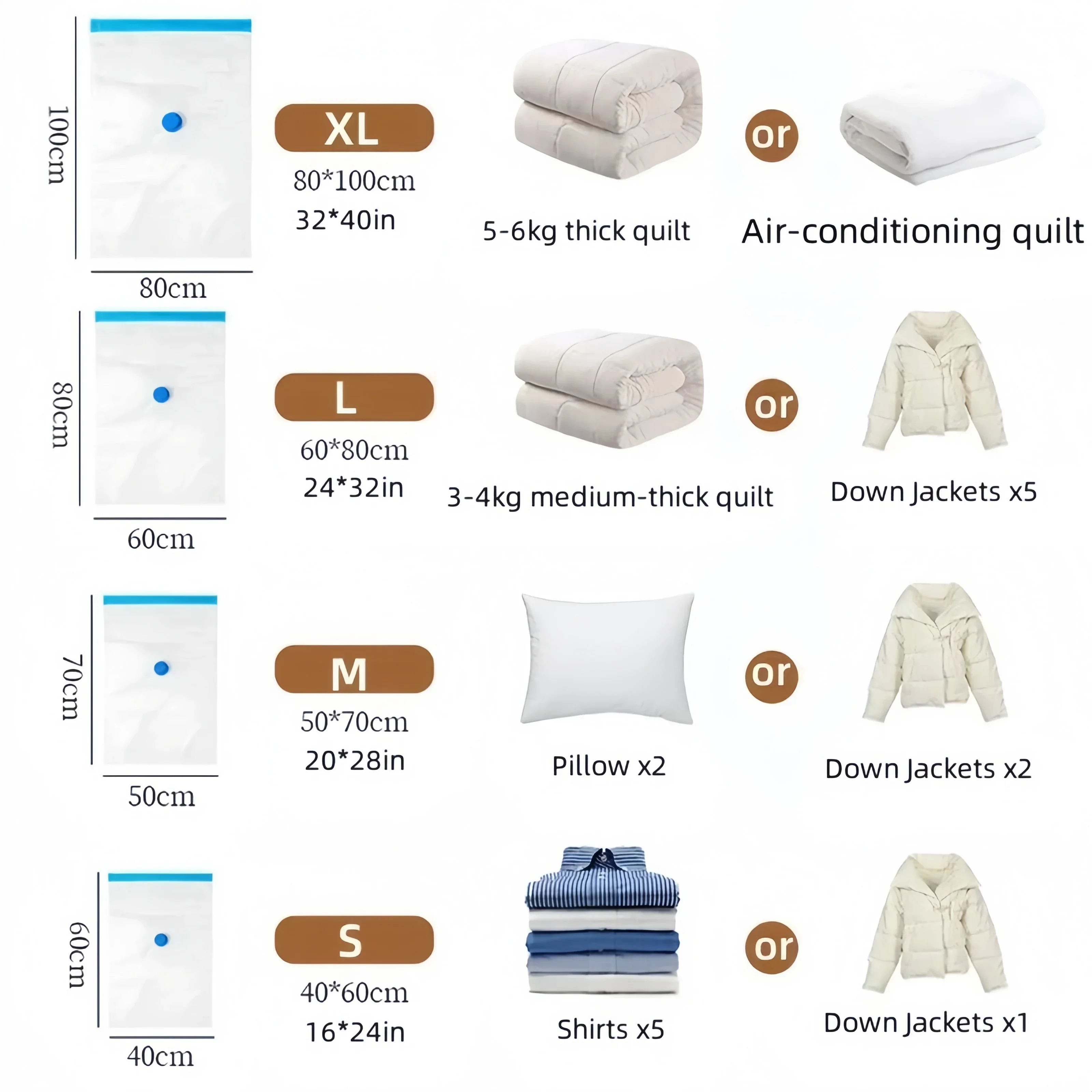 Vacuum Compression Bags Space Saver Storage Bags For Clothes Quilt Travel, Transparent Airtight Reusable With Hand Pump, 1-10pcs