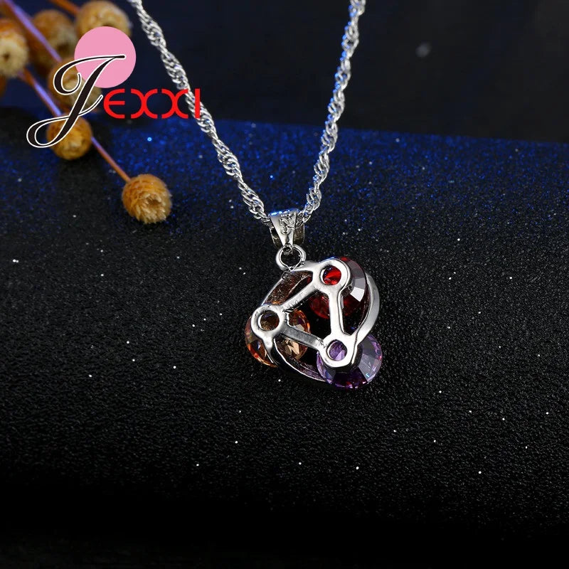 Colorful Sterling Silver Crystal Necklace & Earring Set