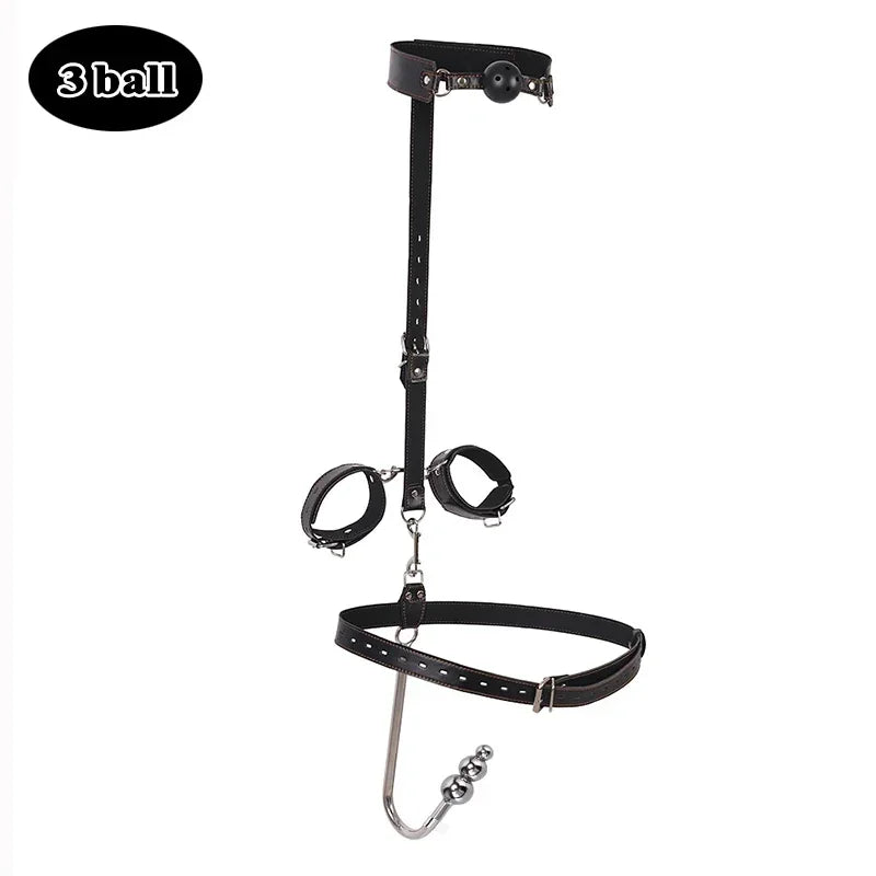 BDSM Anal Hook, Cuffs, Gag & Collar Set
