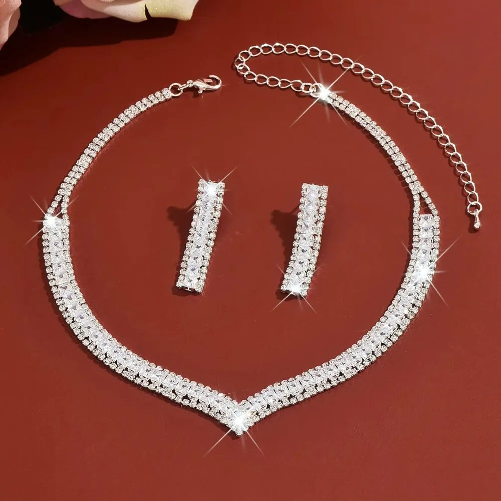 Bridal Rhinestone Necklace, Earrings & Bracelet Set