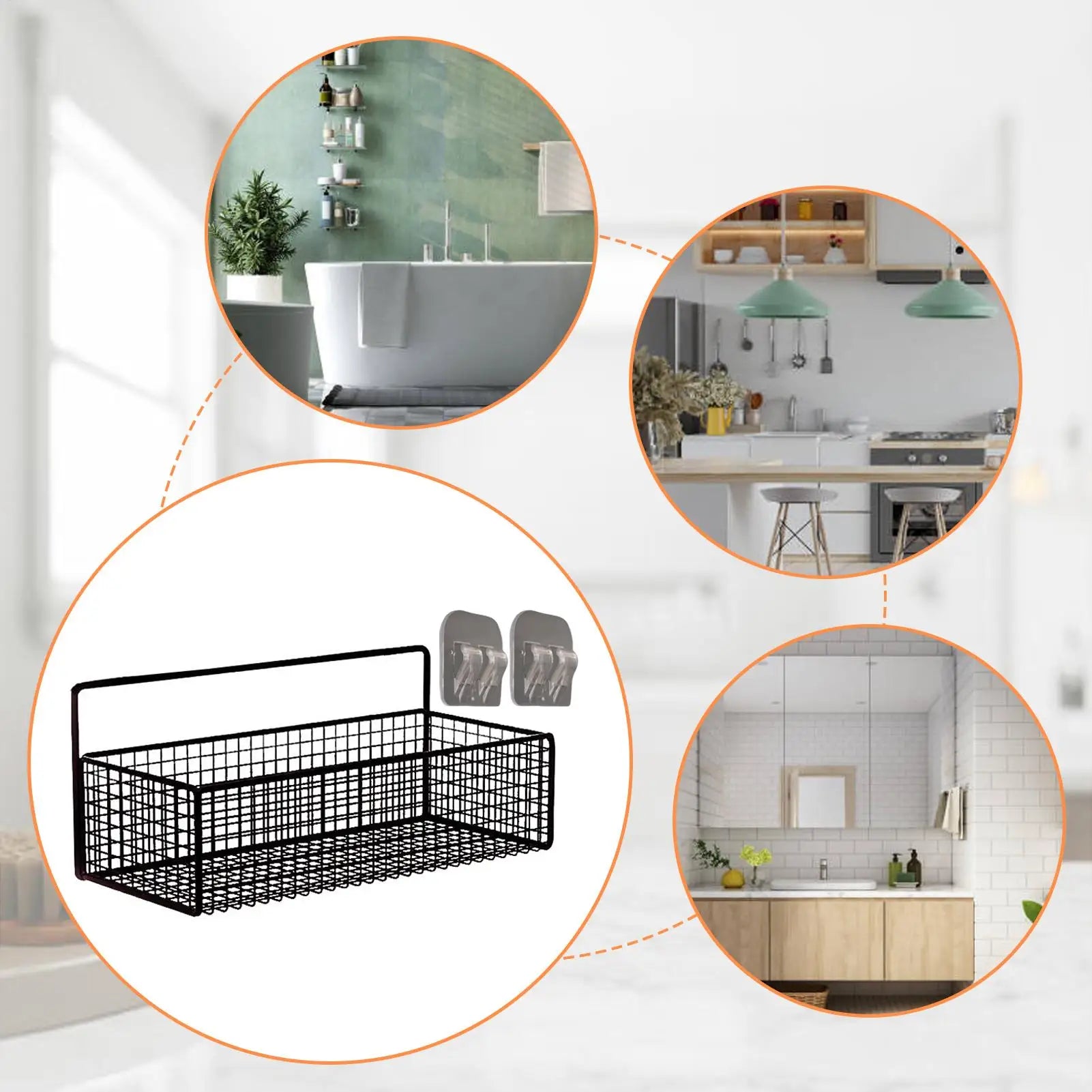 Shower Caddy Basket  Bathroom Accessories  No Drilling Adhesive Shower Wall Shelf Rustproof Bathroom Shower Storage Organizer