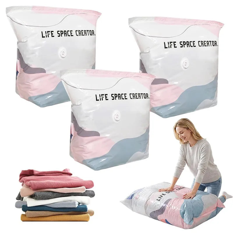 No-Pump Vacuum Storage Bags Large Capacity Space Saver Compression Bags Airtight Cube for Clothes Quilts Storage Sealer Bags