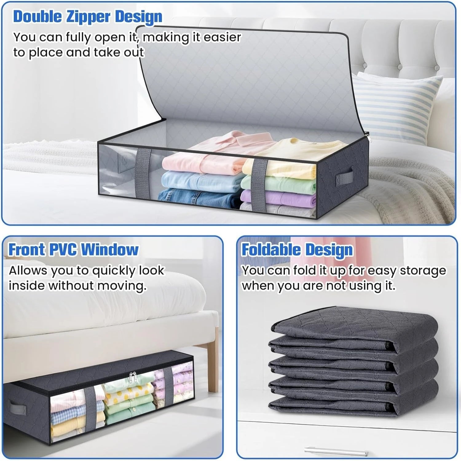 4 Pack Under Bed Storage Containers Blanket Storage Bag Shoe Storage and Organization Space-Saving Bedding Organizer for Bedroom