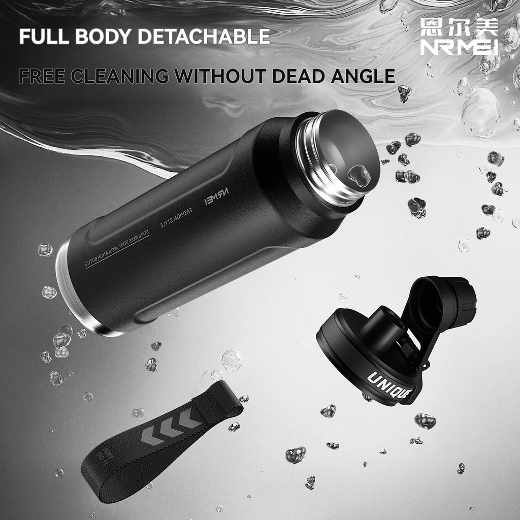 1L Insulated Cold Water Bottle Thermos Stainless Steel Tumbler Qutdoor Sports Handle Vacuum Flasks Double Wall Cup