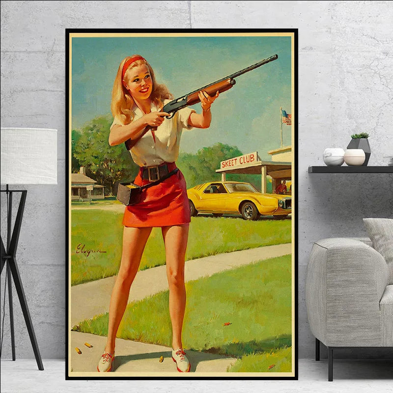 Pin up Girl Poster Fashion Art Picture Living Room Paper Cafe and Living Room Wall Sticker Posters Paper Anime Bedroom Painting