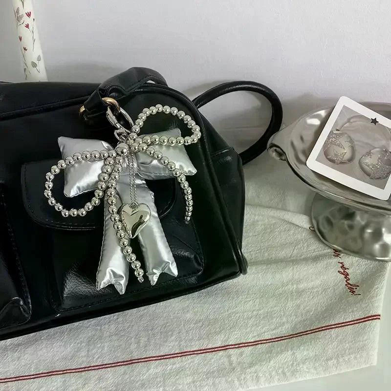 Y2K Bow & Heart Beaded Bag Charm Keychain