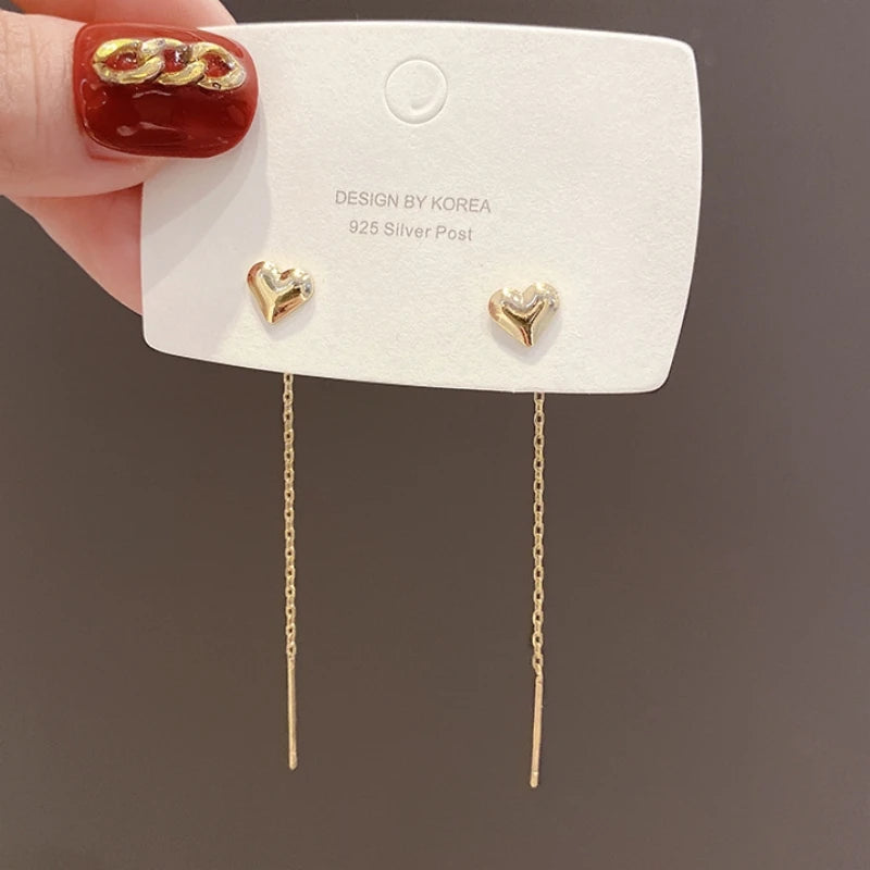 Long Heart Tassel Threader Earrings