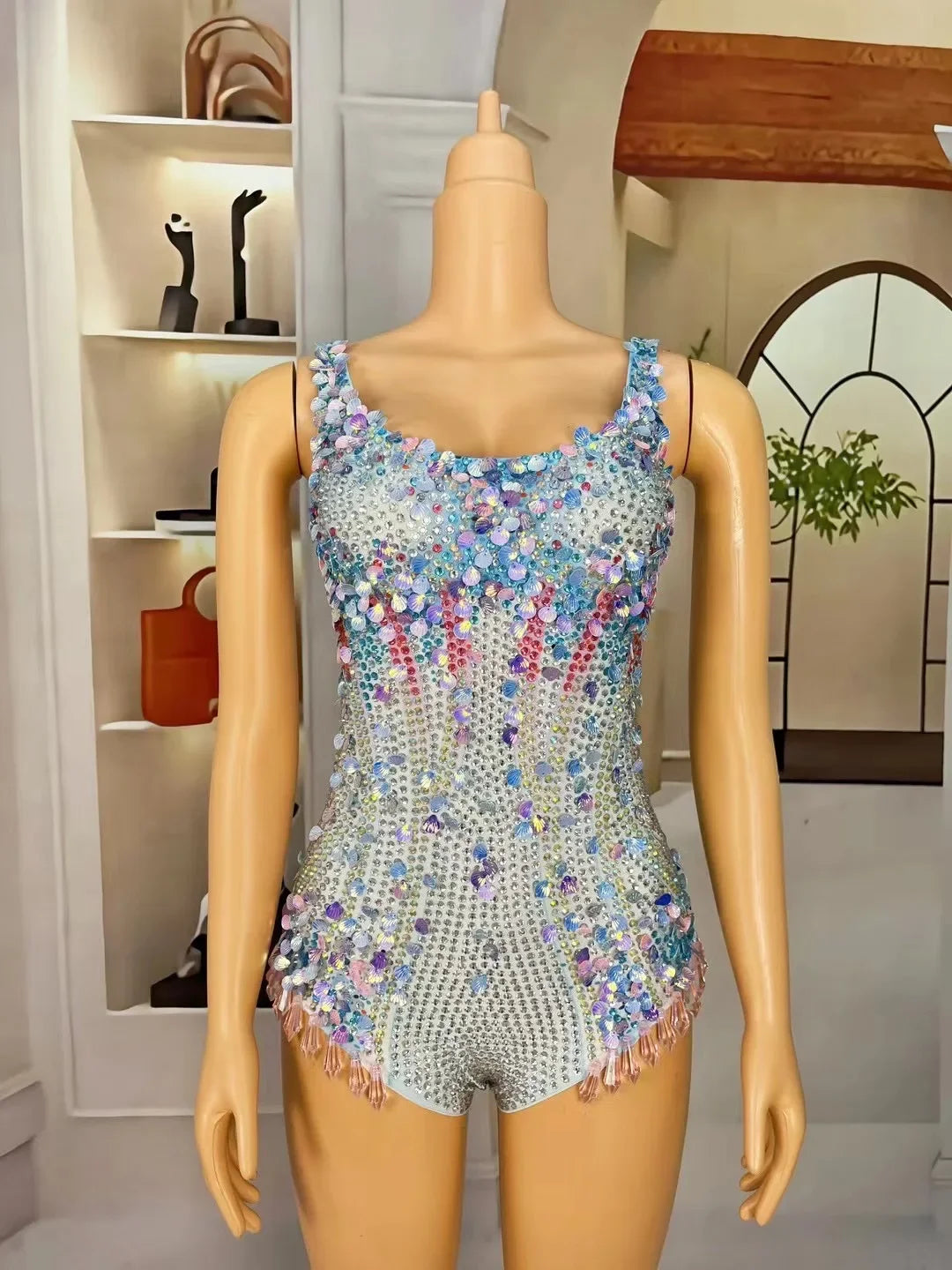 High Street Sexy Sequins Rhinestone Performance Women Outfit Luxury Dancer Singer Stage Costume Fashion Celebrity Bodysuit