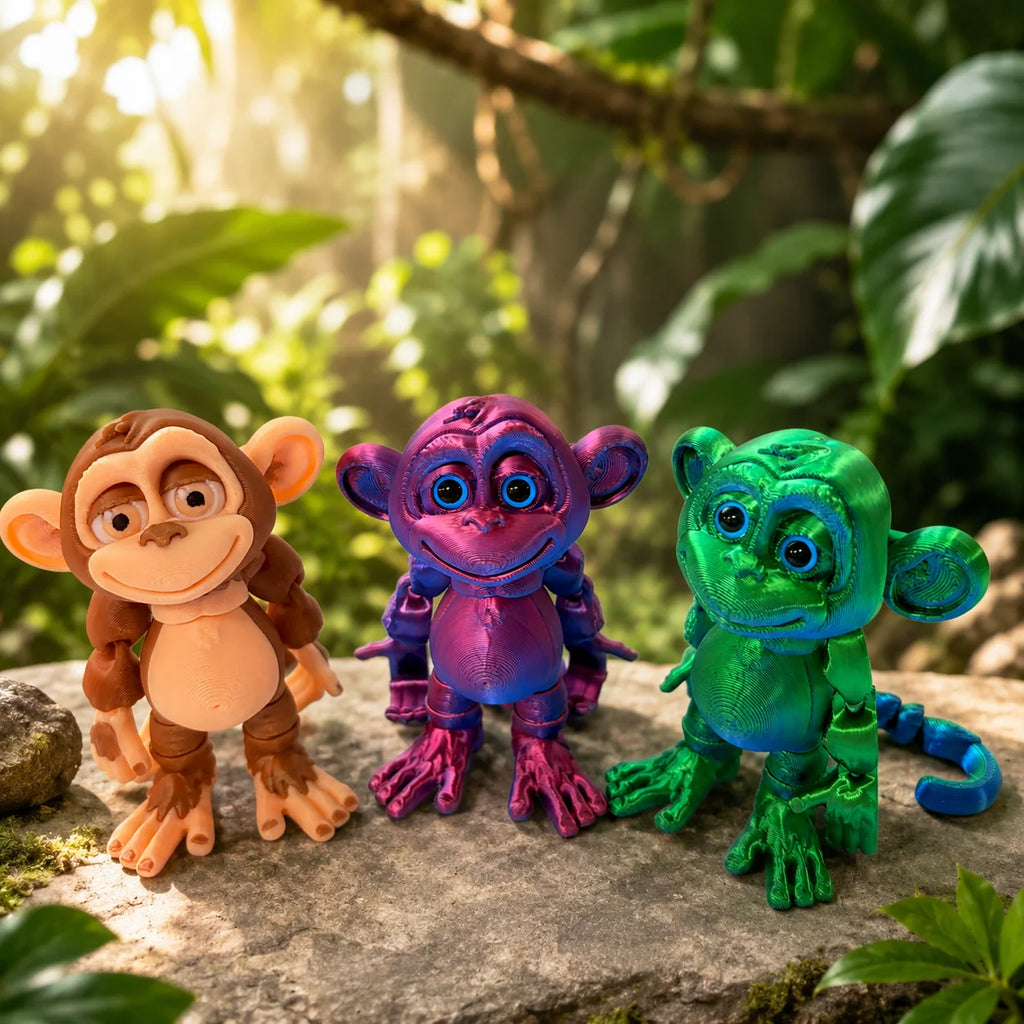 Monkey 3D Printed Articulated,Stands Upright,Hangs by Tail or Hand,travel companion,Jungle Animal Figurine,Fidget Desk Figurine