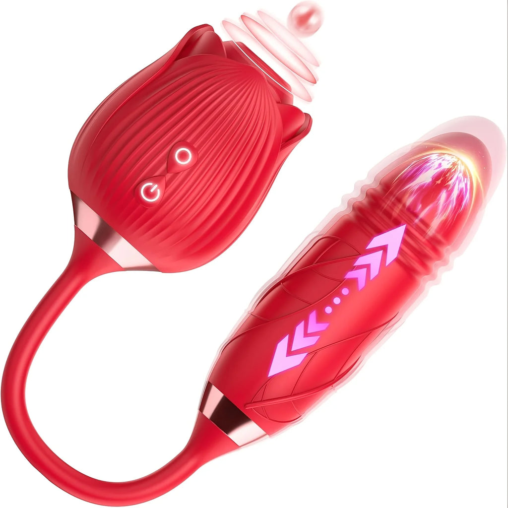 Rose Sex Toys Dildo Vibrator 3in1 Adult Toys with 9 Tongue Licking Thrusting G Spot Vibrator Adult Sex Toy for Woman Man Couples