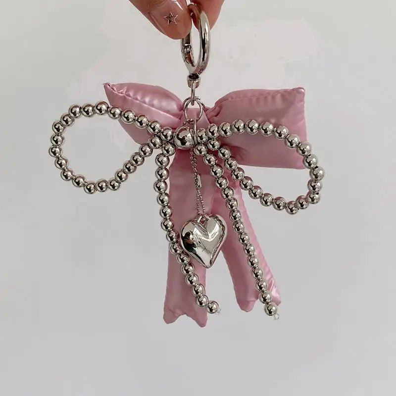 Y2K Bow & Heart Beaded Bag Charm Keychain