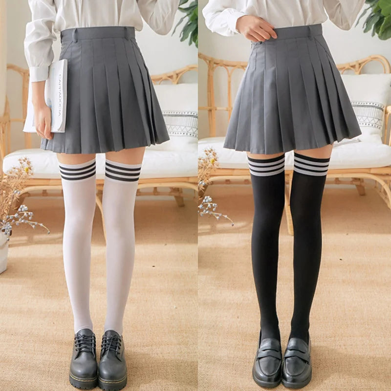 Sexy Black White Striped Long Socks Women Over Knee Thigh High Socks Over The Knee Stockings For Ladies Girls Warm Knee Socks