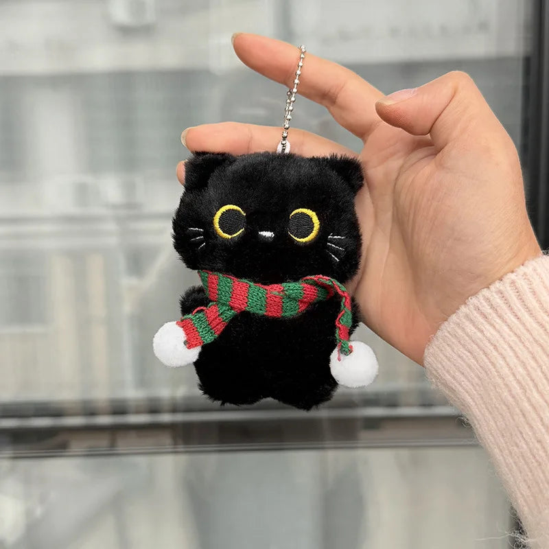 Black Cat Plush Keychain with Scarf