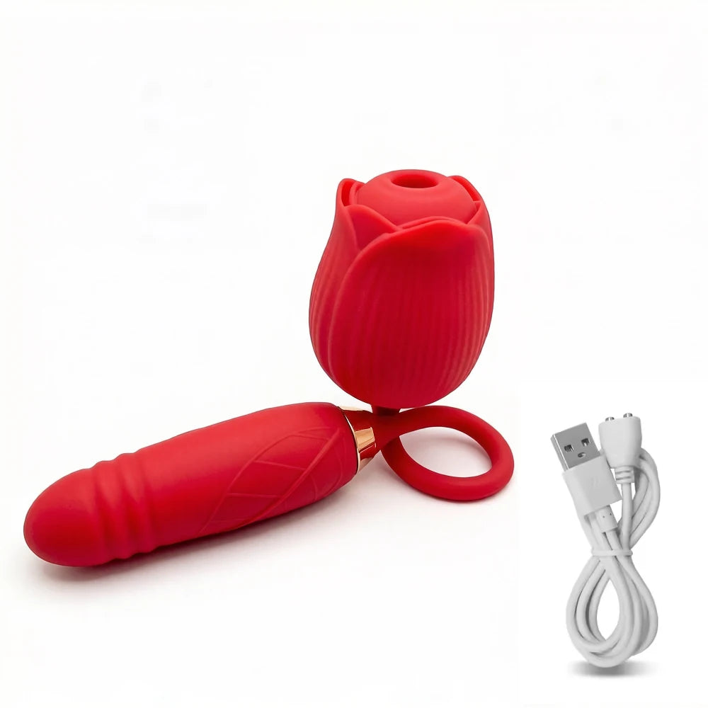 Rose-Sucking Thrusting Dildo Vibrator for Women Nipple Clit Stimulator Vibrating Egg Tongue Licking Clitoris Sucker Sex Toys