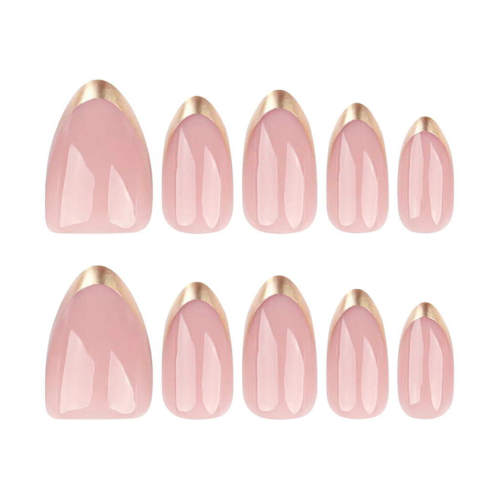 Medium fake nails for women girls french style golden silver frame almond Square shaped artificial nail tips press on false nail