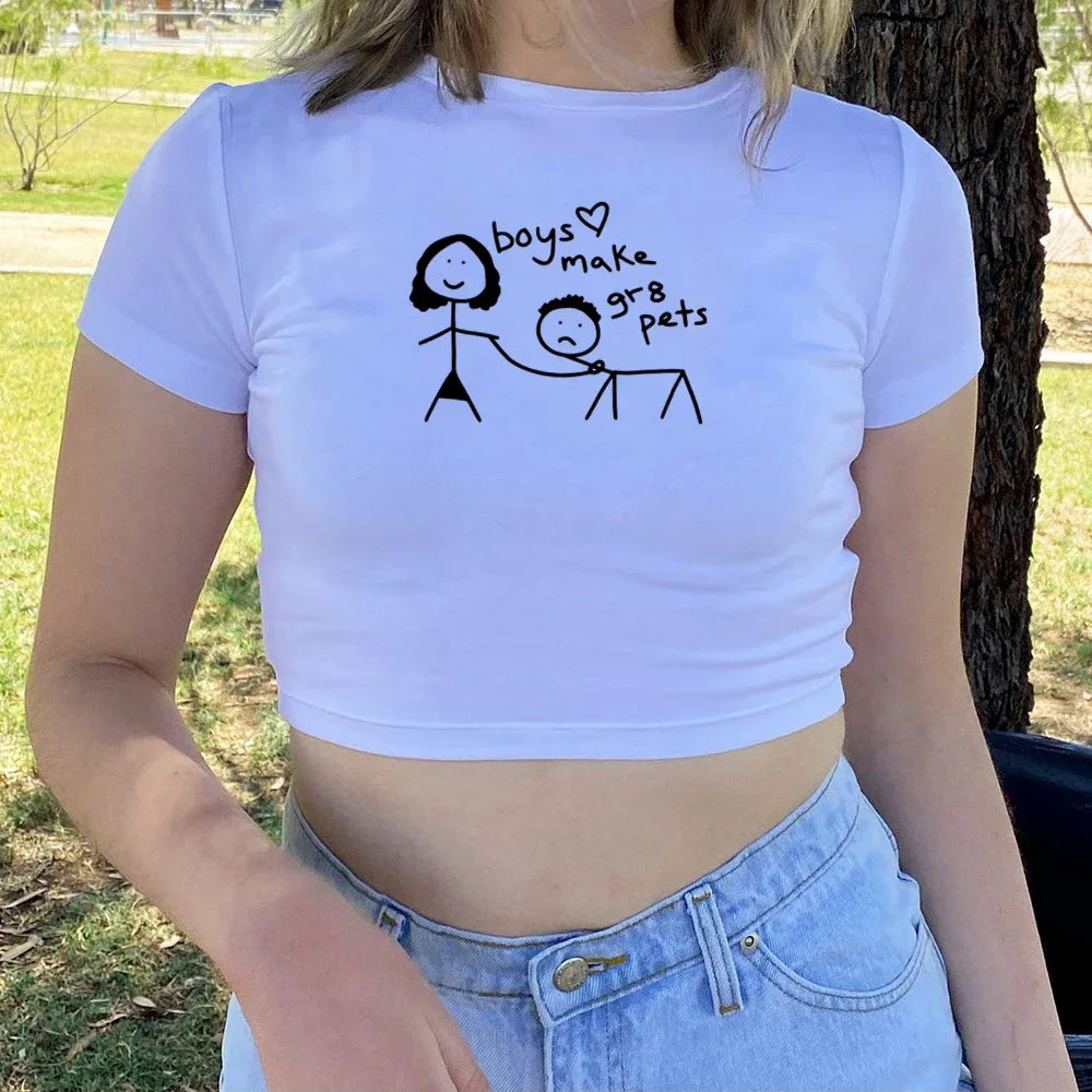 “Boys Make Great Pets” Graphic Crop Top