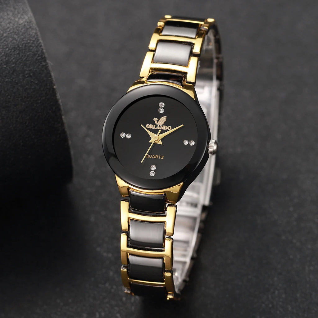 Women's Black Steel-Band Quartz Dress Watch