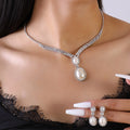 Jewelry wholesale fashion new necklace earrings bracelet set shiny bride jewelry set collarbone necklace