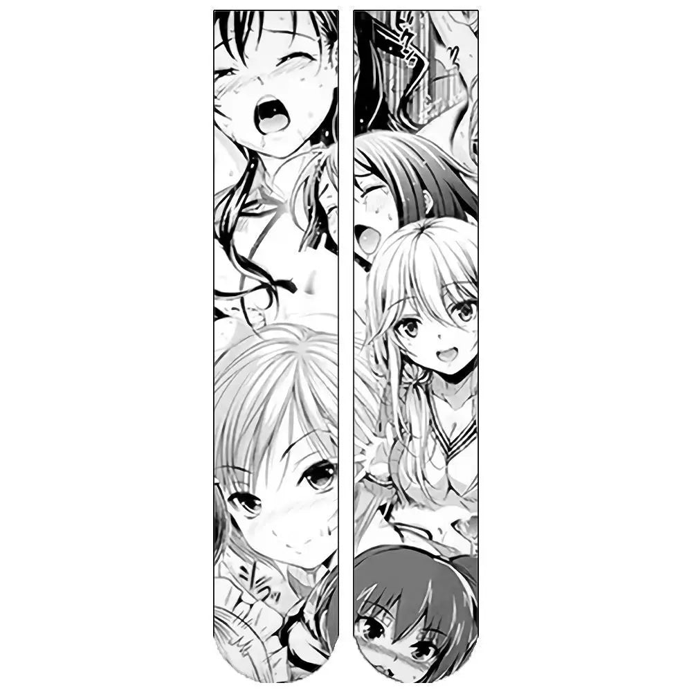 Ahegao Meme Anime Face Print Cute Kawaii Thigh High Socks Over Knee Soft Elastic Velvet Lolita Cosplay Socks Gift For Anime Fans