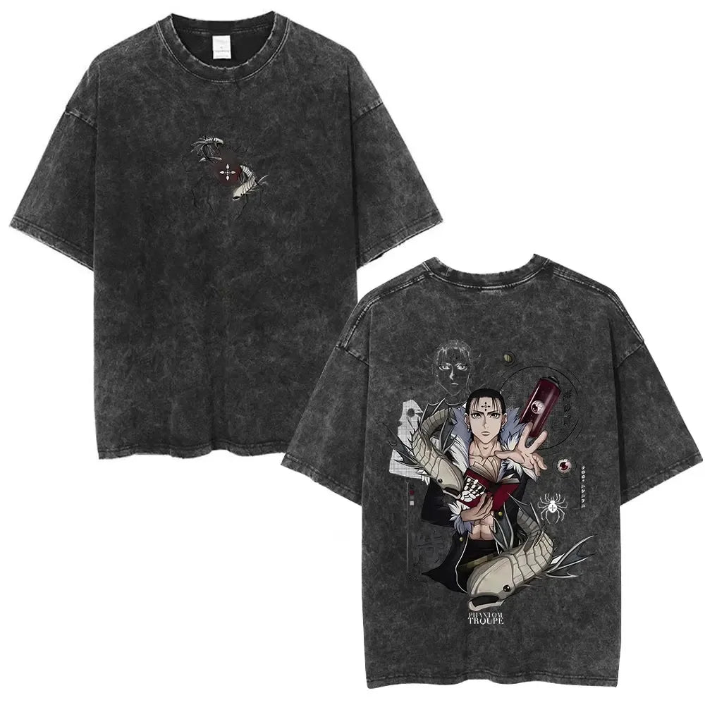 Hunter X Hunter Phantom Troupe Washed T-shirts Anime Hisoka Oversized Print T Shirt Men Women Streetwear Y2k Clothing Cotton Tee