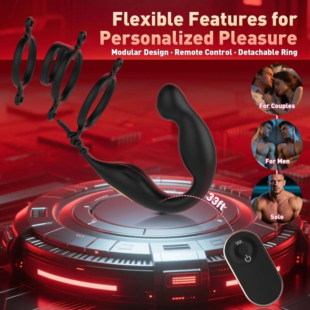 9-Mode Anal Vibrator with Removable Triple Rings