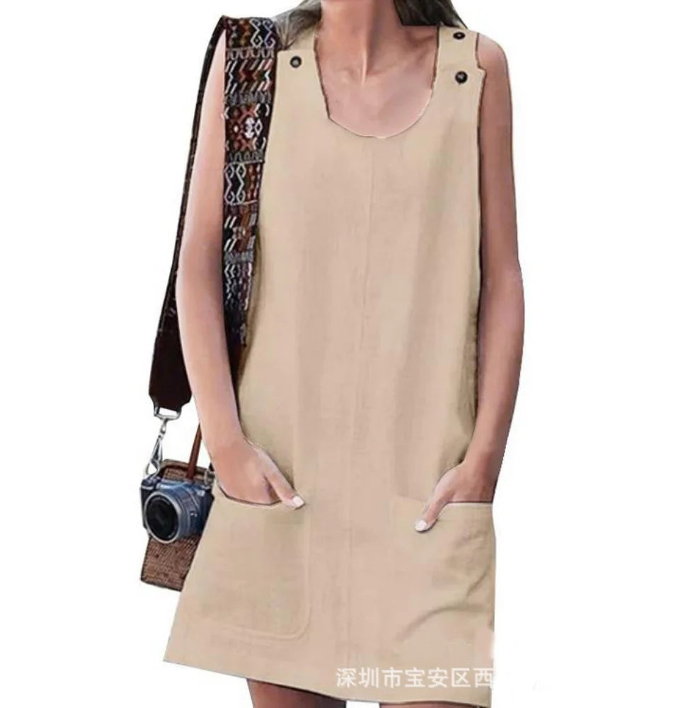 Summer Dresses Cotton Linen Fashion Clothes Women Clothing Streetwear Casual Vintage Elegant Y2k Dress for Women New