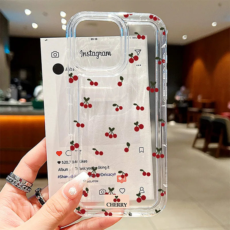 Cherry Print Clear TPU Phone Case for iPhone