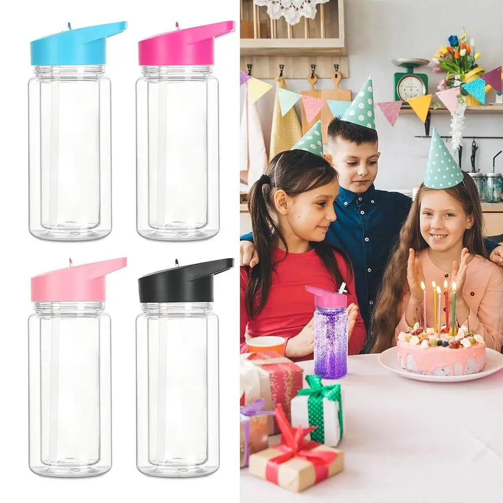 NEW 300ml Capacity Snow Globe Tumbler Break-Resistant Double Layers Water Bottles Reusable Pre-Drilled Plastic Tumbler Children