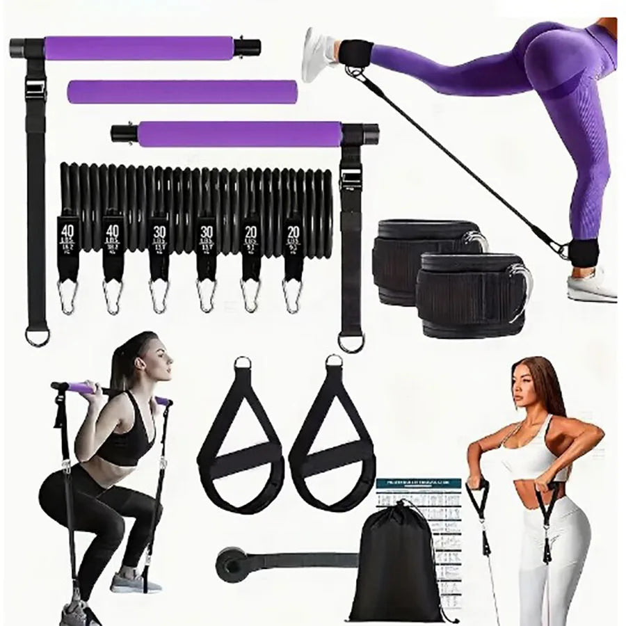 180 lb Resistance Band Set with Adjustable Pilates Bar