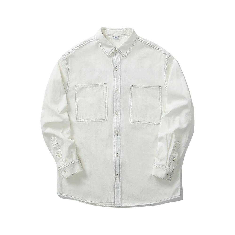 100% Cotton Men's Shirt Jacket 2025 Spring Autumn New Style Japanese Lapel Solid Color Shirt Loose Slightly Elastic Youth Jacket