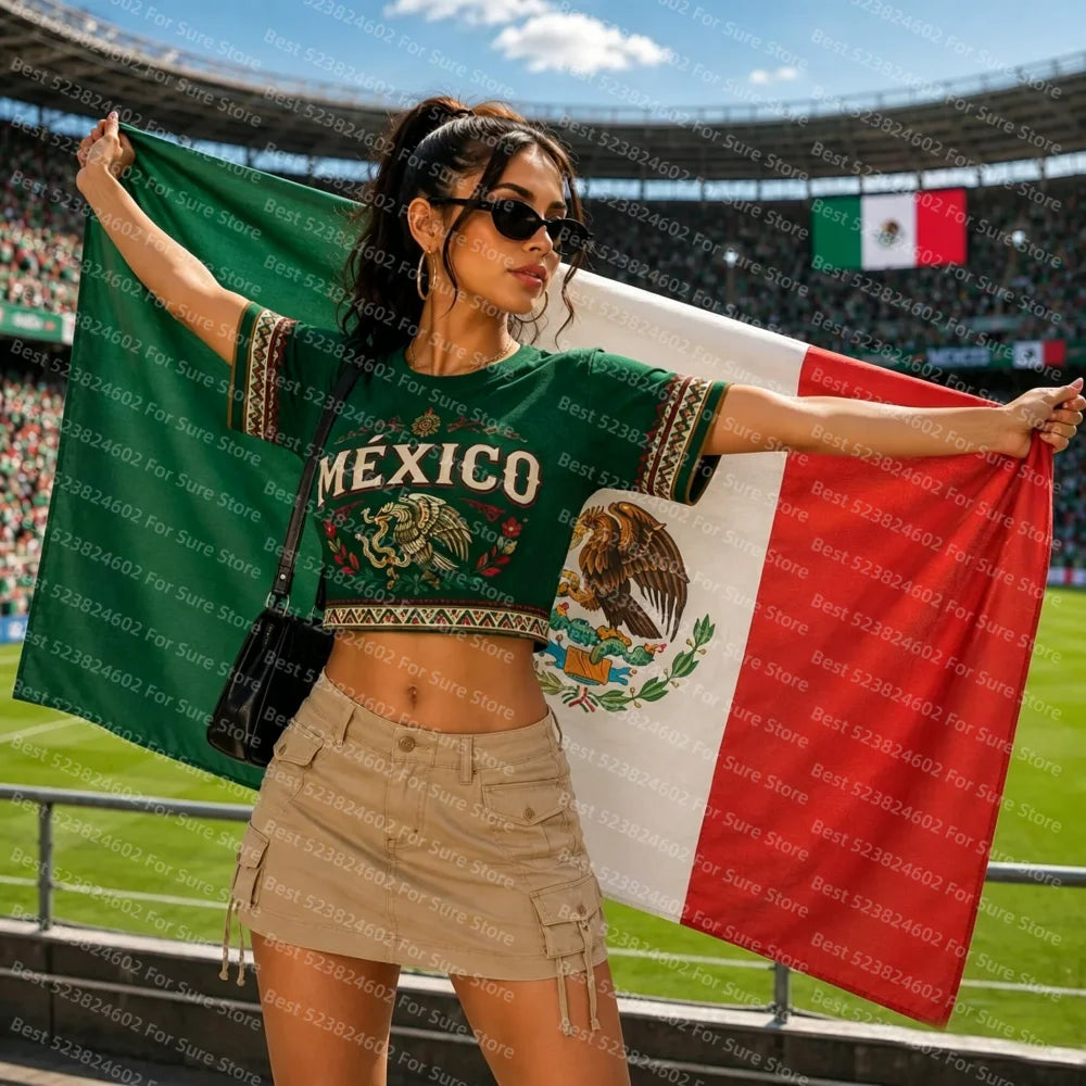 Mexico Eagle Print Cropped T-Shirt
