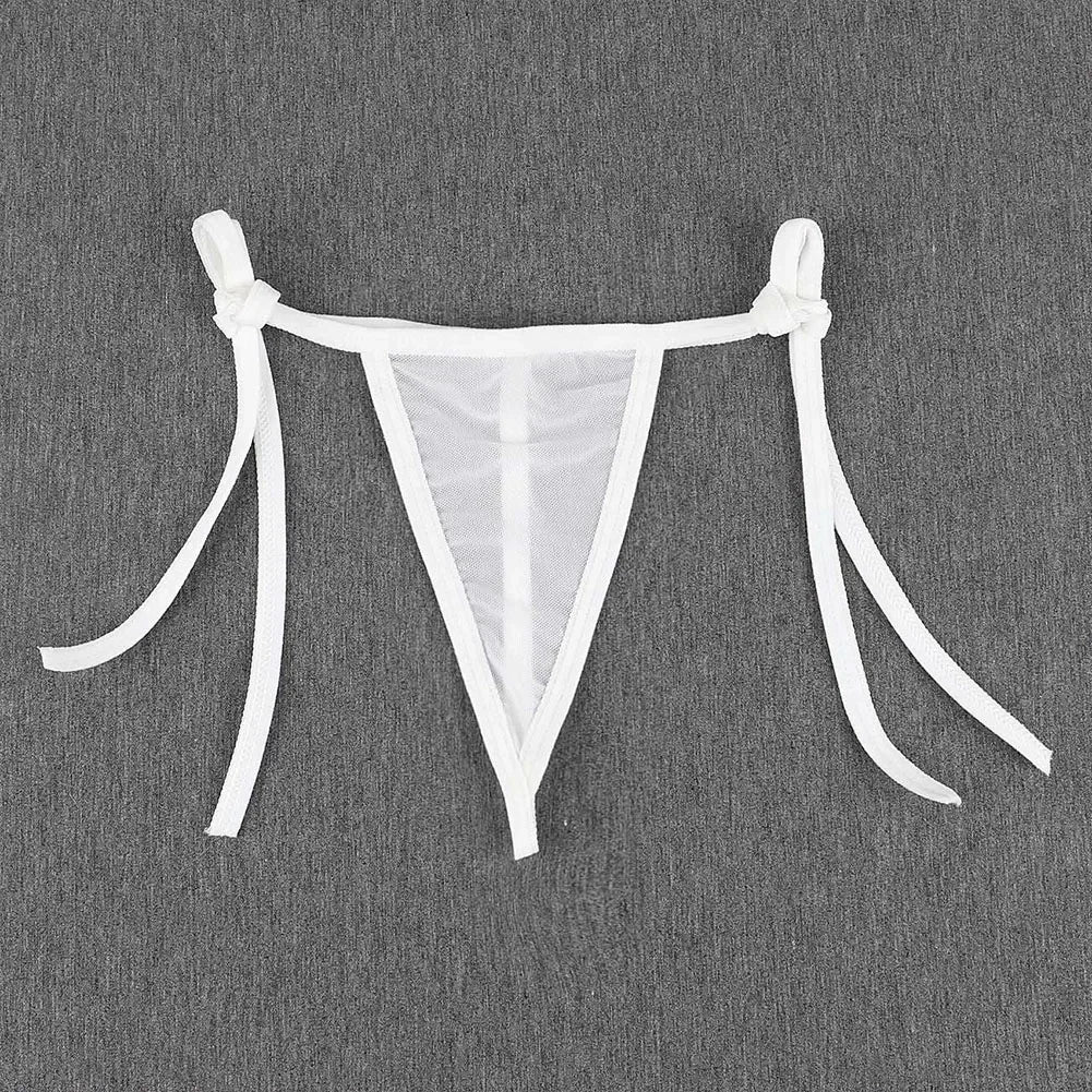 Womens Sexy Lingerie Bikini See ThrougSwimwear 2 Piece Bra With Tie Side Comfortable Thong Solid Color Beachwear Fashion Bustier